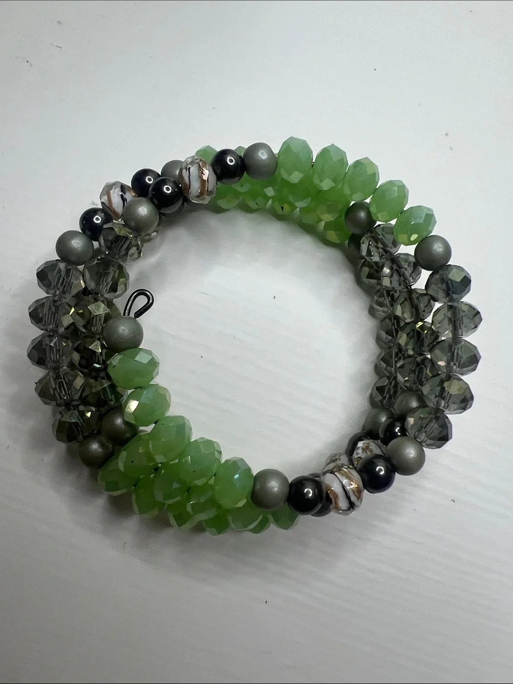 Green Multicolored Beaded Stretch Wrap